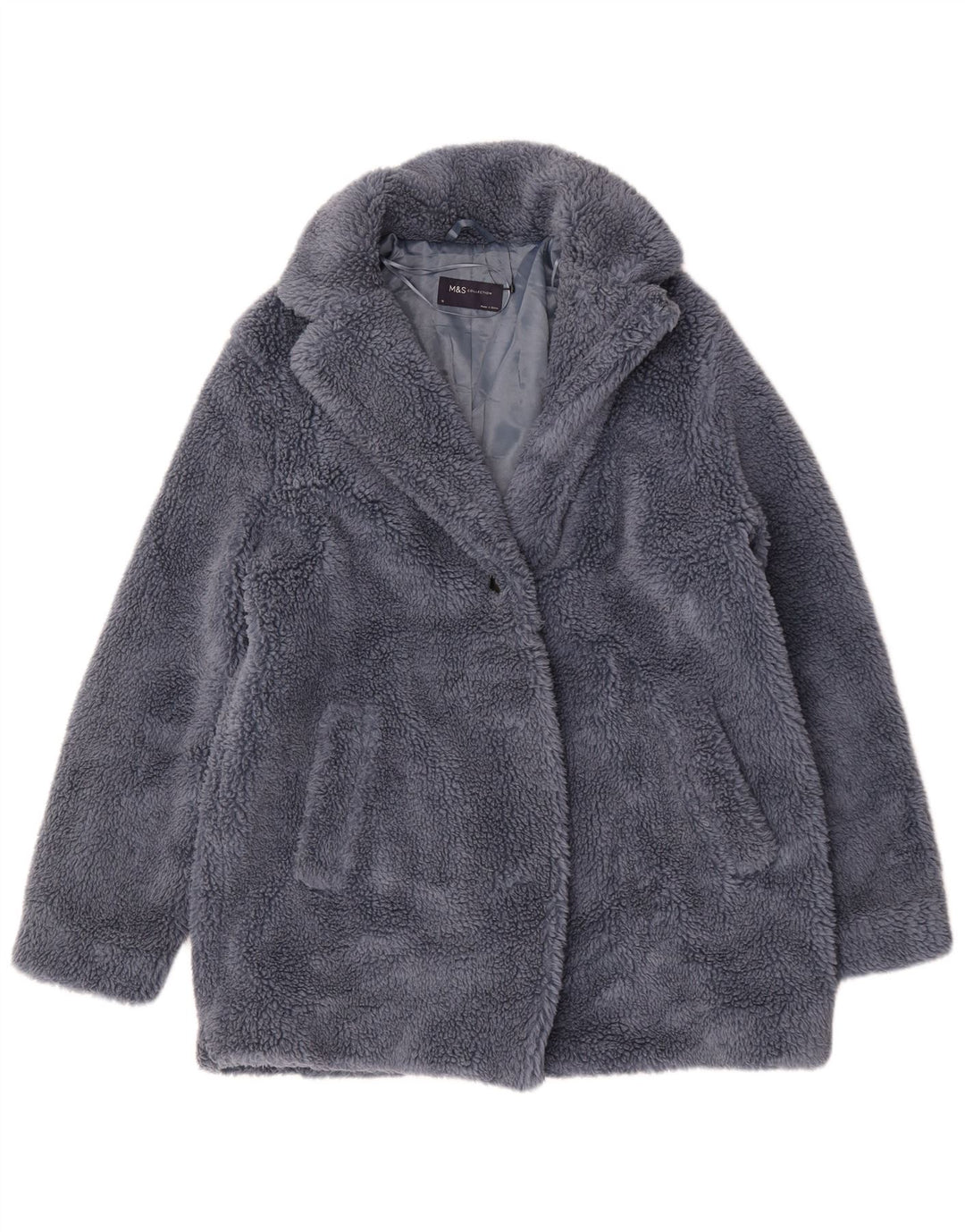 Marks & Spencer Womens Oversized Faux Fur Overcoat UK 12 Medium Grey