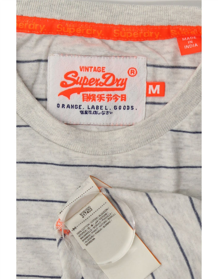 SUPERDRY Mens Graphic T-Shirt Top Medium Grey Striped Cotton