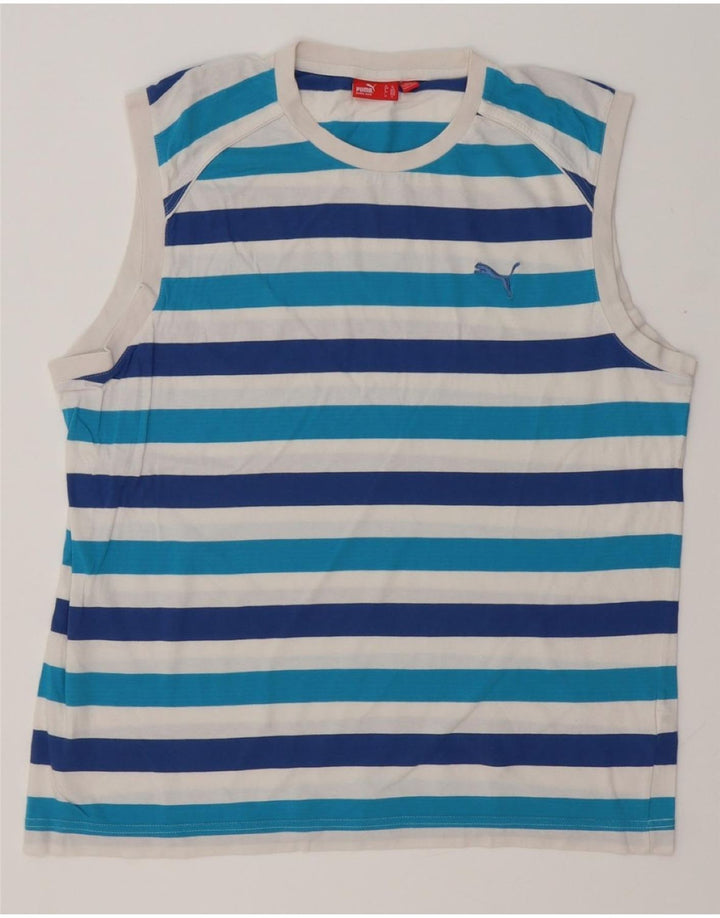 PUMA Mens Vest Top XL Blue Striped Cotton
