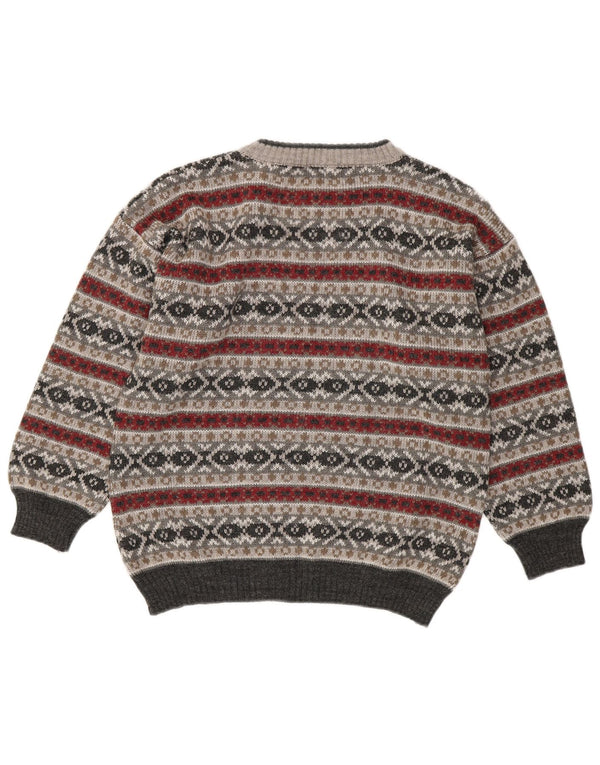 Vintage Womens Crew Neck Jumper Sweater UK 16 Large Grey Fair Isle
