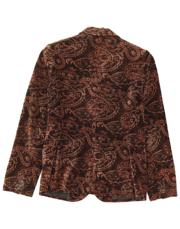 Laura Ashley Womens 2 Button Velvet Blazer Jacket UK 8 Small Brown Paisley