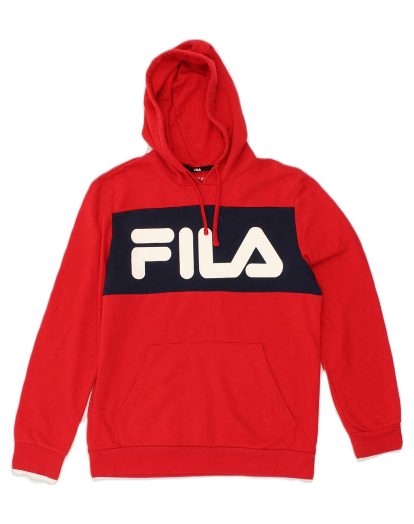 FILA Mens Graphic Hoodie Jumper Small Red Cotton | Vintage Fila | Thrift | Second-Hand Fila | Used Clothing | Messina Hembry 