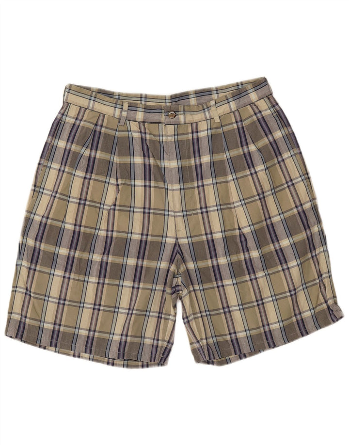 IZOD Mens Chino Shorts W34 Large  Khaki Check Cotton