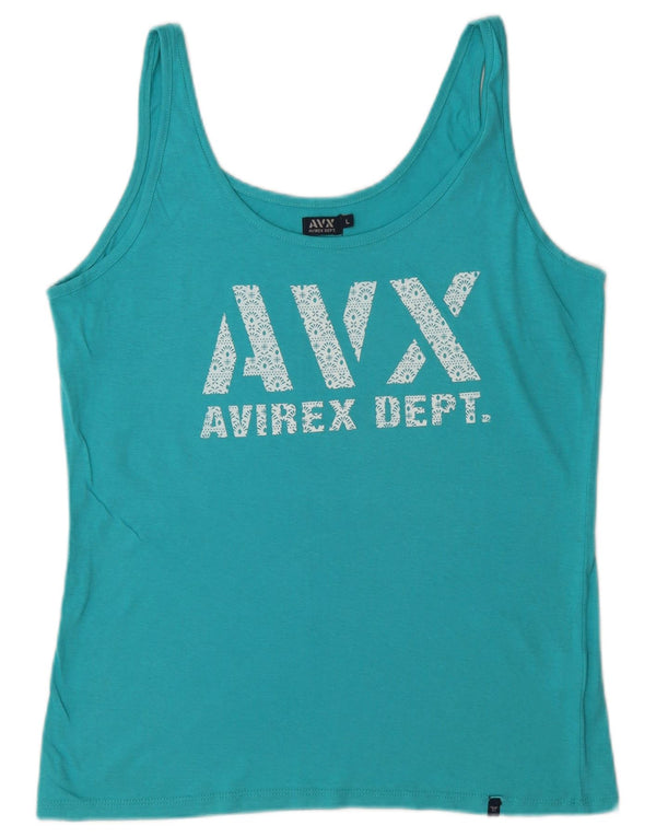 Avirex Womens Graphic Vest Top UK 14 Large Turquoise Cotton