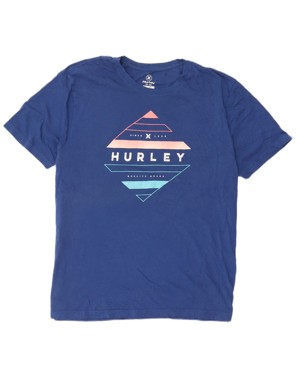 Hurley Mens Graphic T-Shirt Top Large Blue Cotton