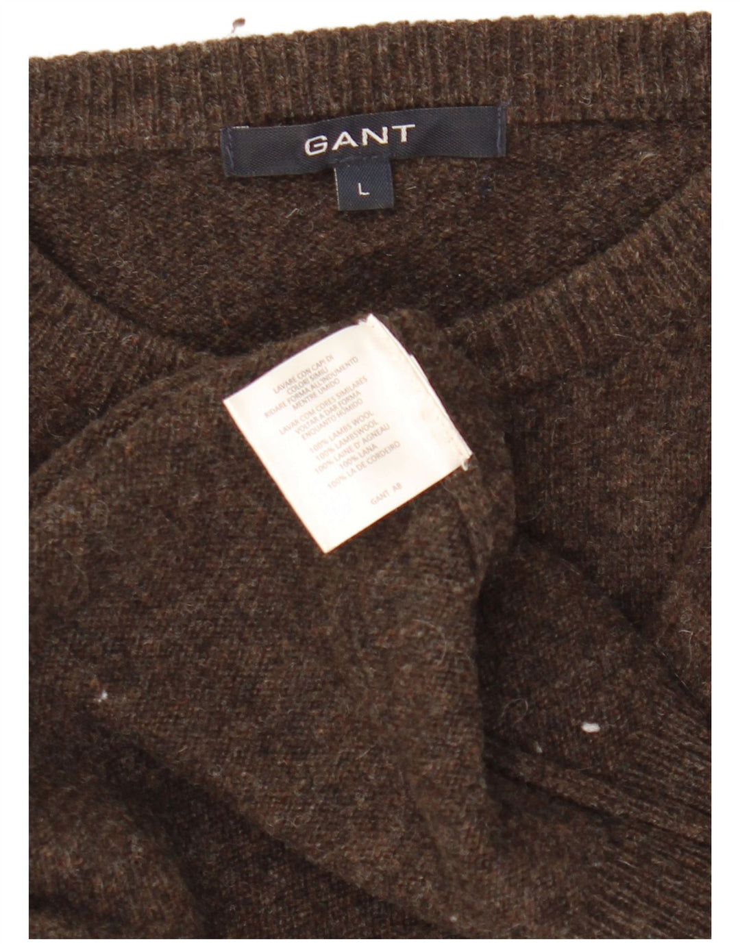 Gant Mens Crew Neck Jumper Sweater Large Brown Lambswool