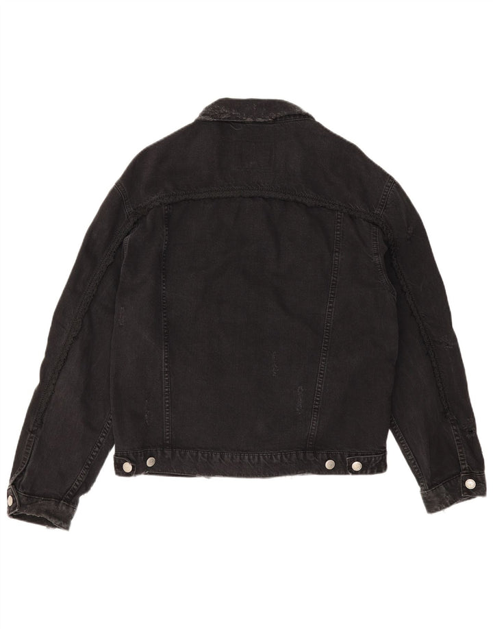 ZARA Mens Distressed Denim Jacket UK 36 Small Black Cotton