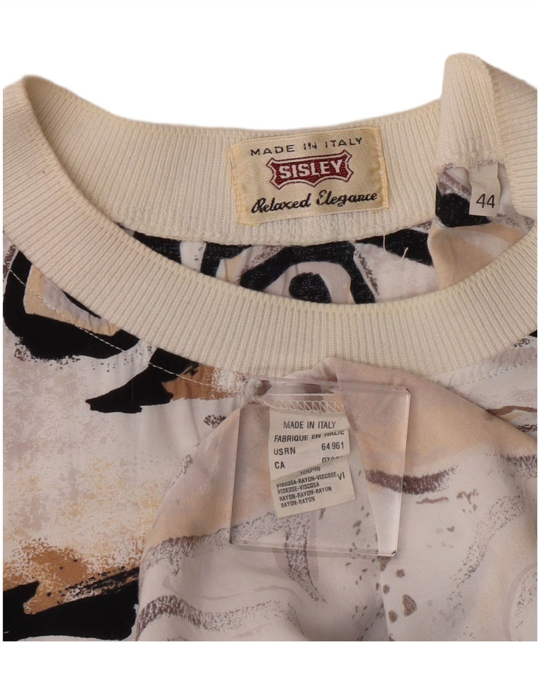 Sisley Womens Longline Graphic T-Shirt Top IT 44 Medium Beige Viscose