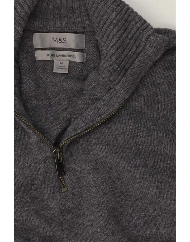 Marks & Spencer Mens Zip Neck Jumper Sweater Medium Grey Lambswool