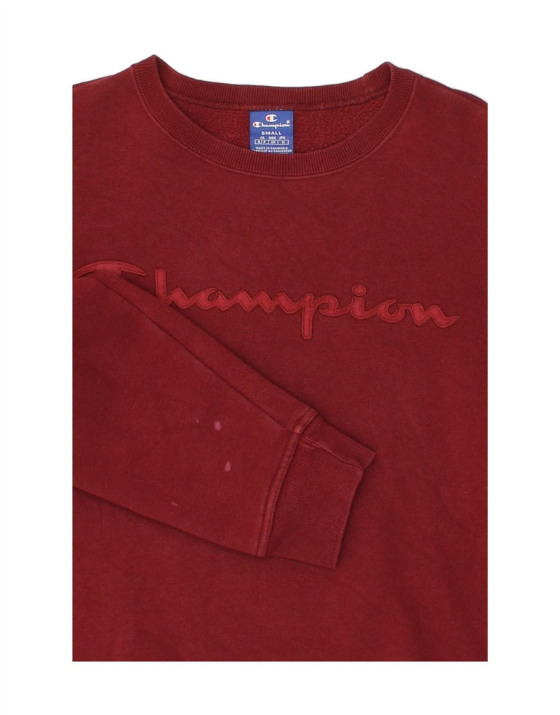 CHAMPION Mens Graphic Sweatshirt Jumper Small Burgundy Cotton Vintage Champion and Second-Hand Champion from Messina Hembry 