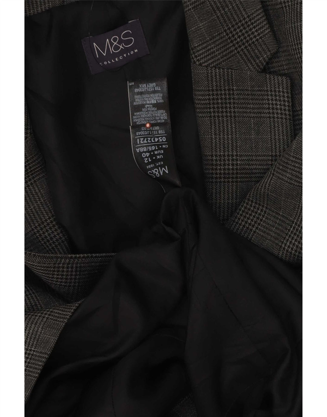 Marks & Spencer Womens 1 Button Blazer Jacket UK 12 Medium Grey Houndstooth