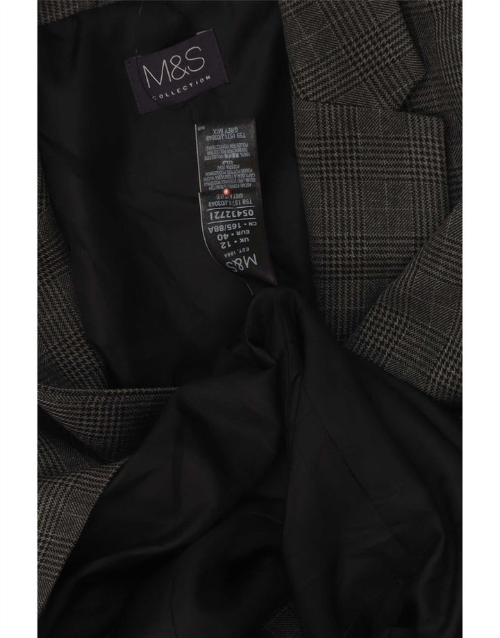 Marks & Spencer Womens 1 Button Blazer Jacket UK 12 Medium Grey Houndstooth