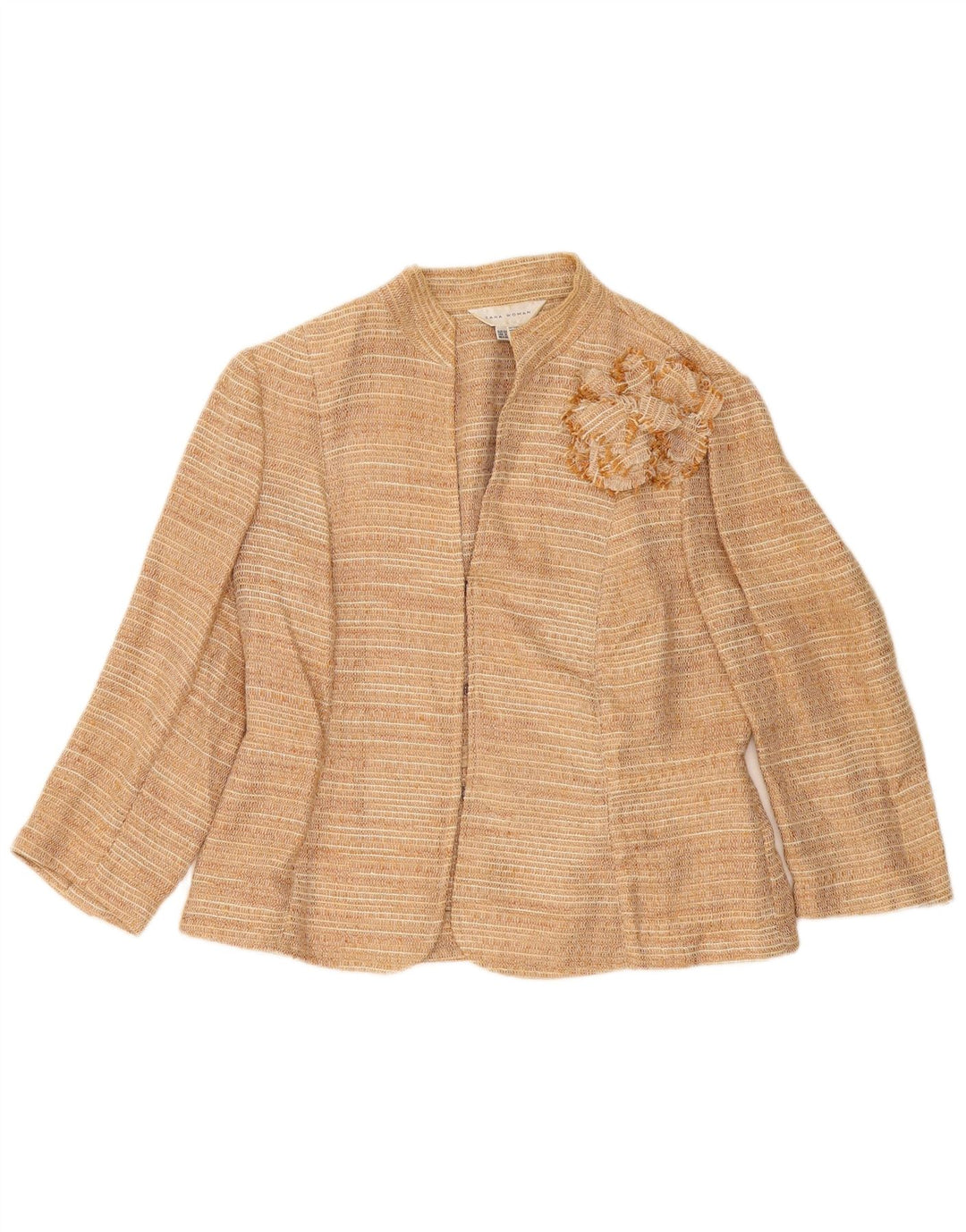Zara Womens 3/4 Sleeve Blazer Jacket EU 44 XL Beige Linen