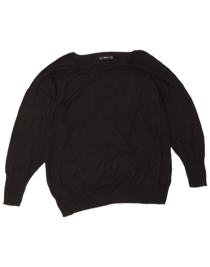 Zara Womens Oversized Boat Neck Jumper Sweater UK 14 Medium Black