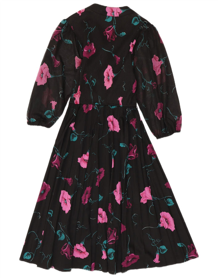 C&A Womens 3/4 Sleeve Maxi Dress EU 40 Medium Black Floral Polyester