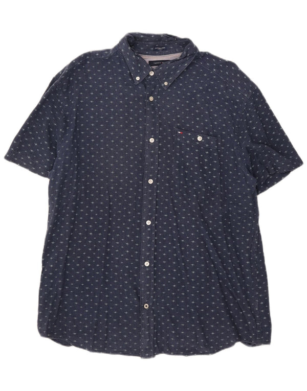 Tommy Hilfiger Mens Short Sleeve Custom Fit Shirt XL Navy Blue Spotted