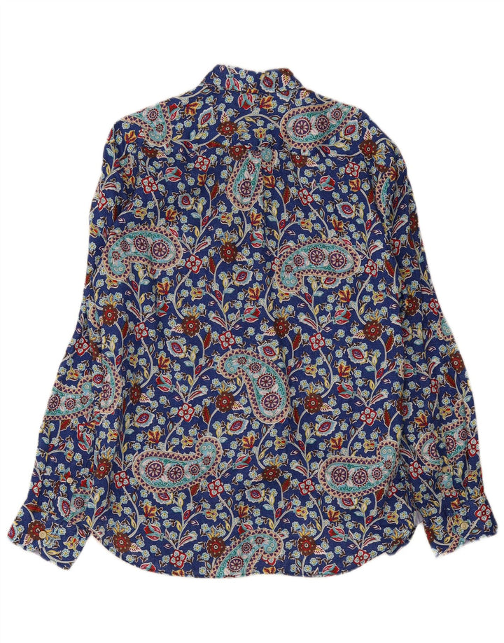 Tom Rusborg Mens Shirt Medium Blue Paisley Linen