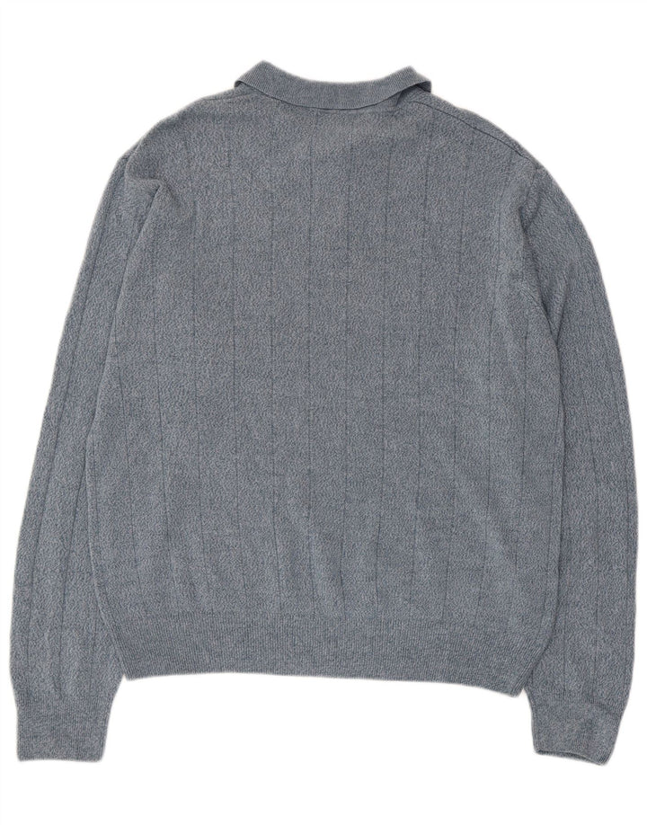 Dockers Mens Polo Neck Jumper Sweater Large Blue Check