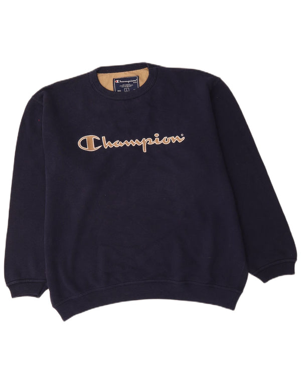 Champion Mens Graphic Sweatshirt Jumper Large Navy Blue Cotton