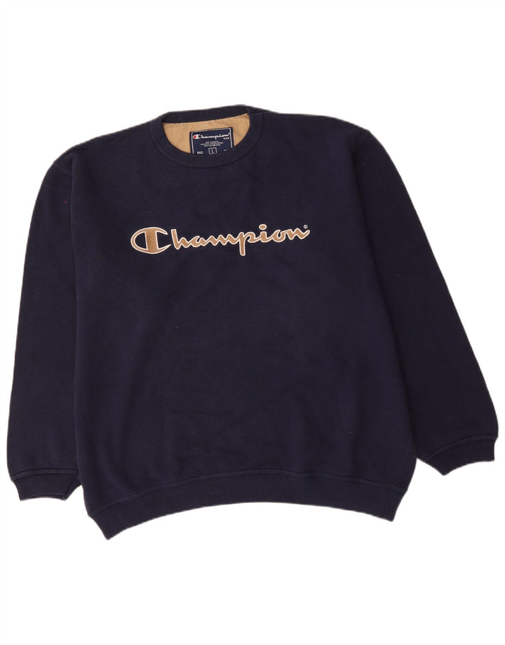 Champion Mens Graphic Sweatshirt Jumper Large Navy Blue Cotton