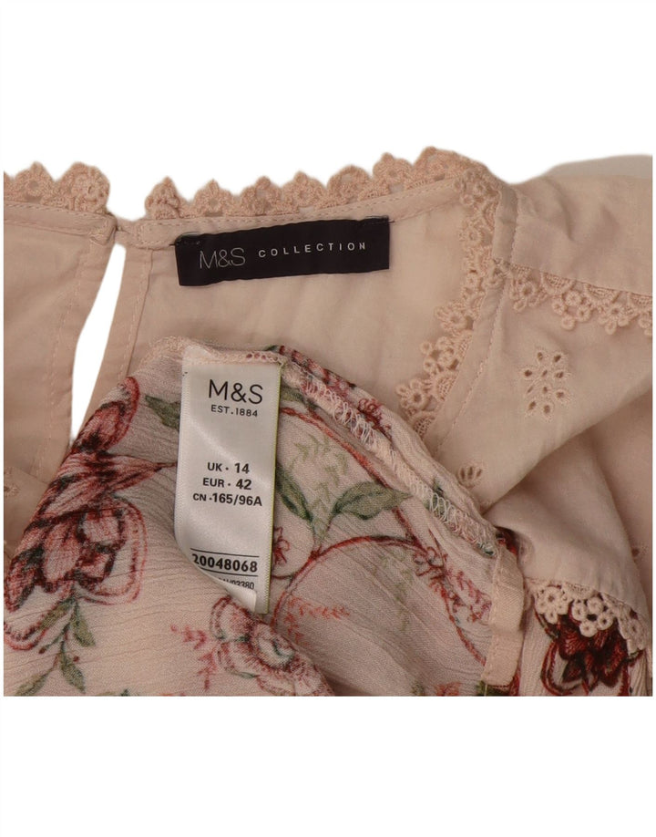 Marks & Spencer Womens Blouse Top UK 14 Medium Pink Floral Viscose