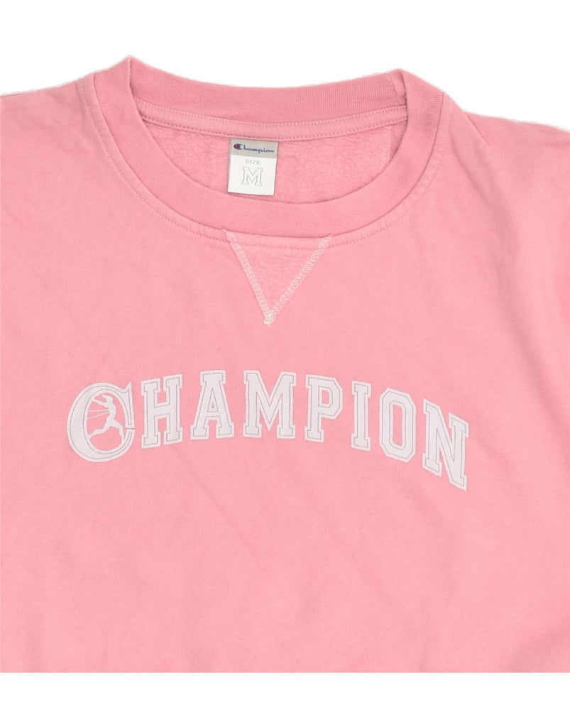 CHAMPION Womens Graphic Sweatshirt Jumper UK 14 Medium Pink Cotton | Vintage Champion | Thrift | Second-Hand Champion | Used Clothing | Messina Hembry 