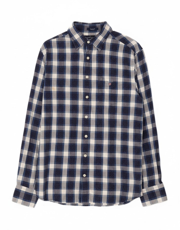 GANT Mens Shirt Size 39/40 15 1/2 Medium Navy Blue Check Cotton Vintage Gant and Second-Hand Gant from Messina Hembry 