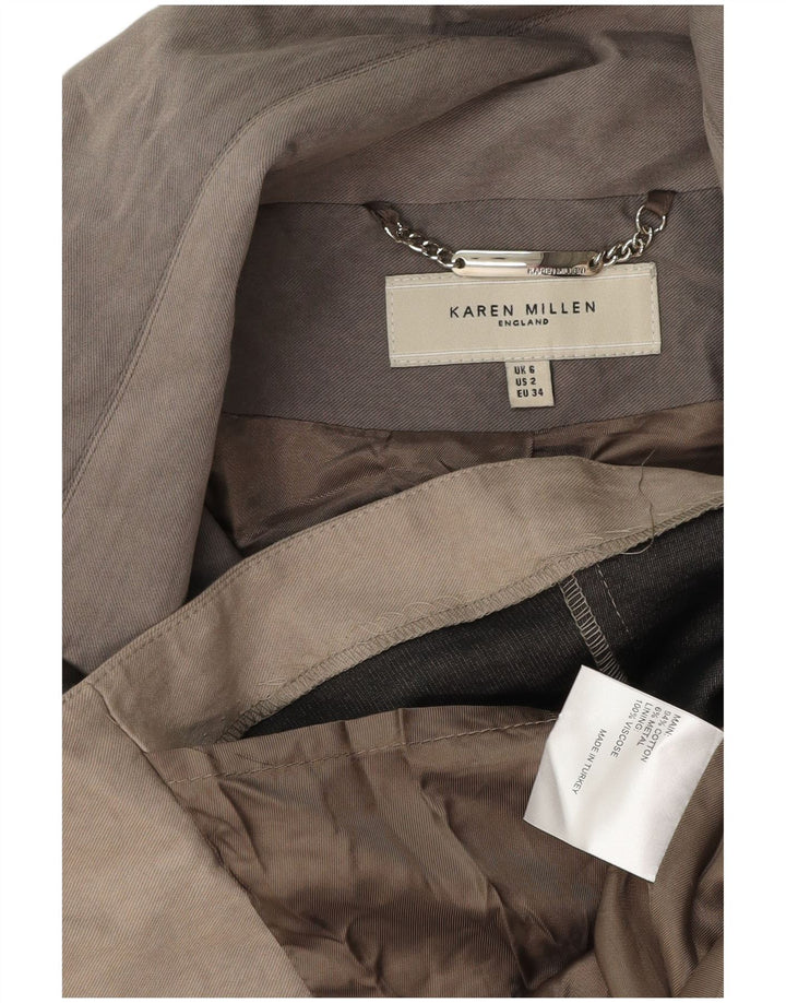 KAREN MILLEN Womens Trench Coat UK 6 XS Grey Cotton