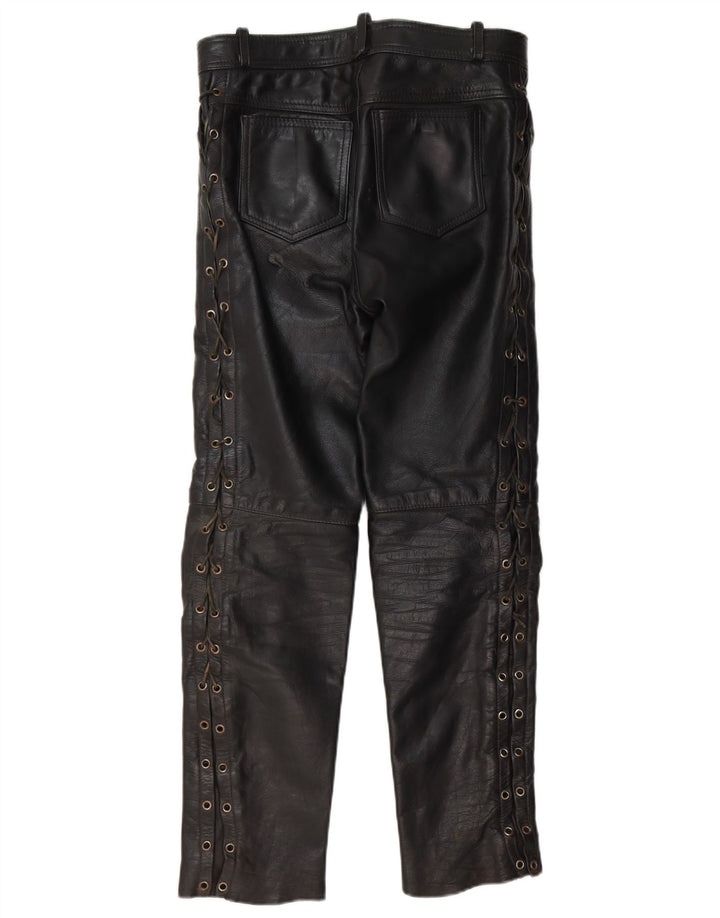 VINTAGE Mens Straight Leather Trousers W30 L30 Black