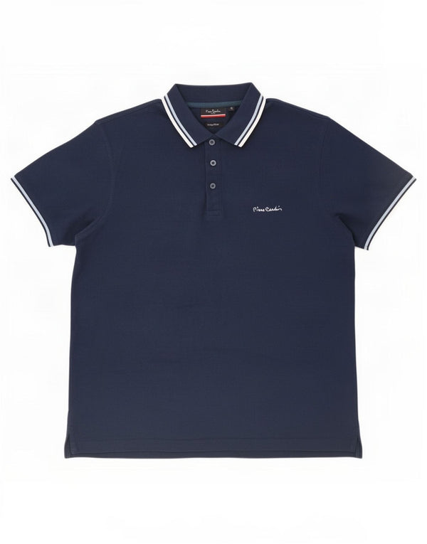 Pierre Cardin Mens Regular Fit Polo Shirt XL Navy Blue Striped Cotton
