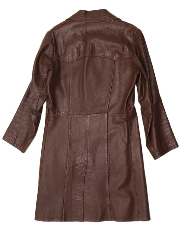 Vintage Womens Leather Coat UK 14 Medium Brown