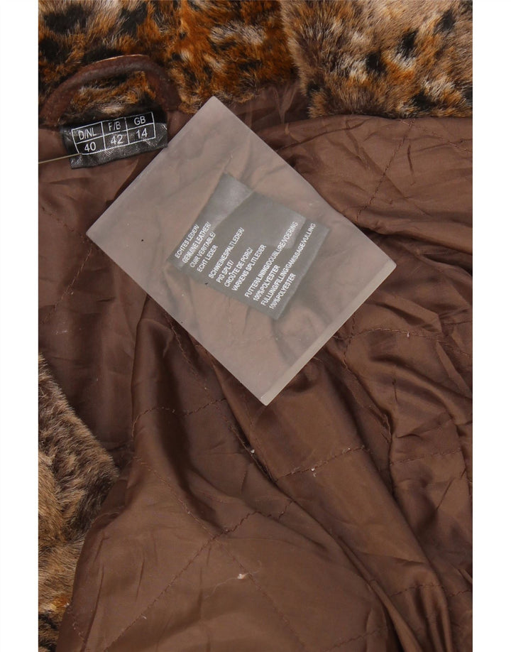 Vintage Womens Suede Overcoat UK 14 Large Brown Animal Print Leather