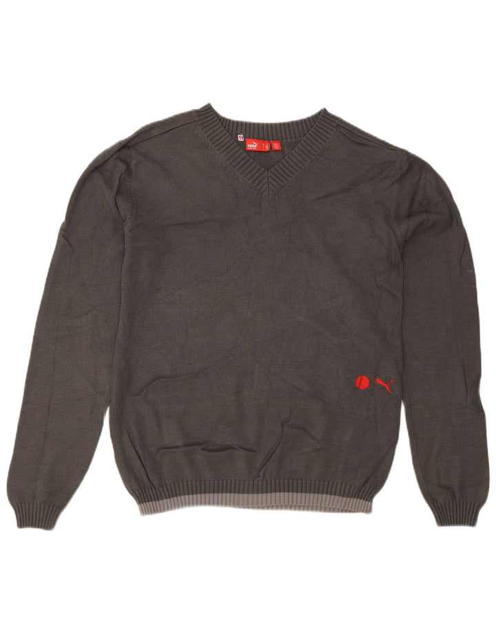 Puma Mens V-Neck Jumper Sweater Medium Grey Viscose