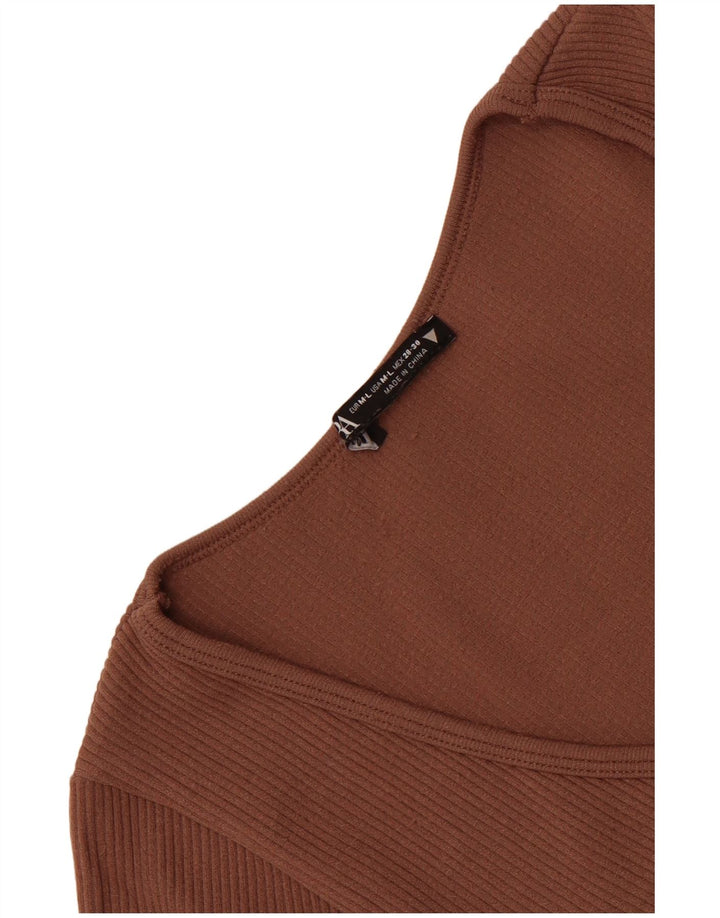 Zara Womens Crop T-Shirt Top UK 12 Medium Brown