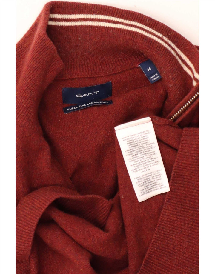 Gant Mens Zip Neck Jumper Sweater Medium Maroon Wool