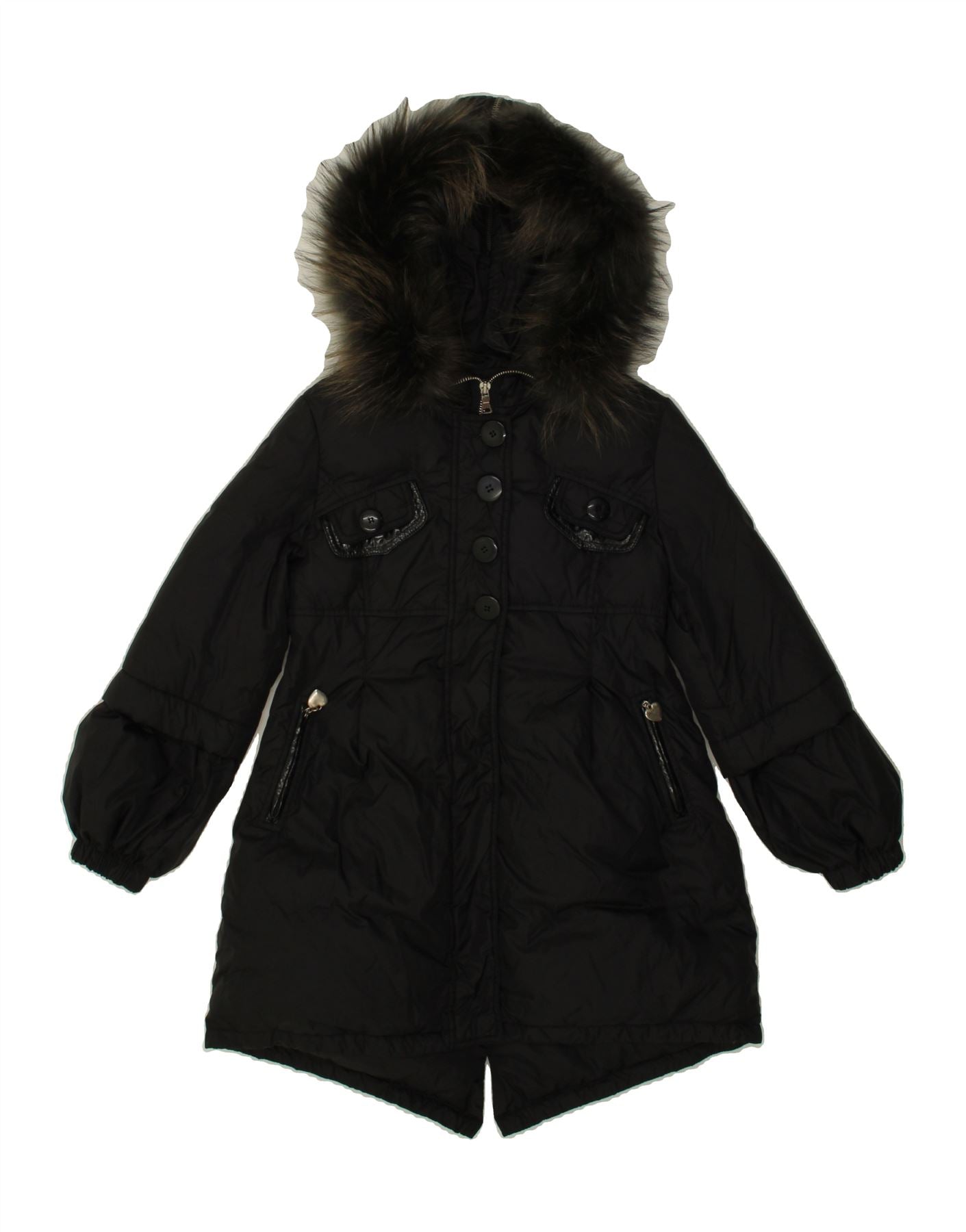 PATRIZIA PEPE FIRENZE Girls Hooded Padded Coat 4-5 Years Medium Black Vintage Patrizia Pepe Firenze and Second-Hand Patrizia Pepe Firenze from Messina Hembry 