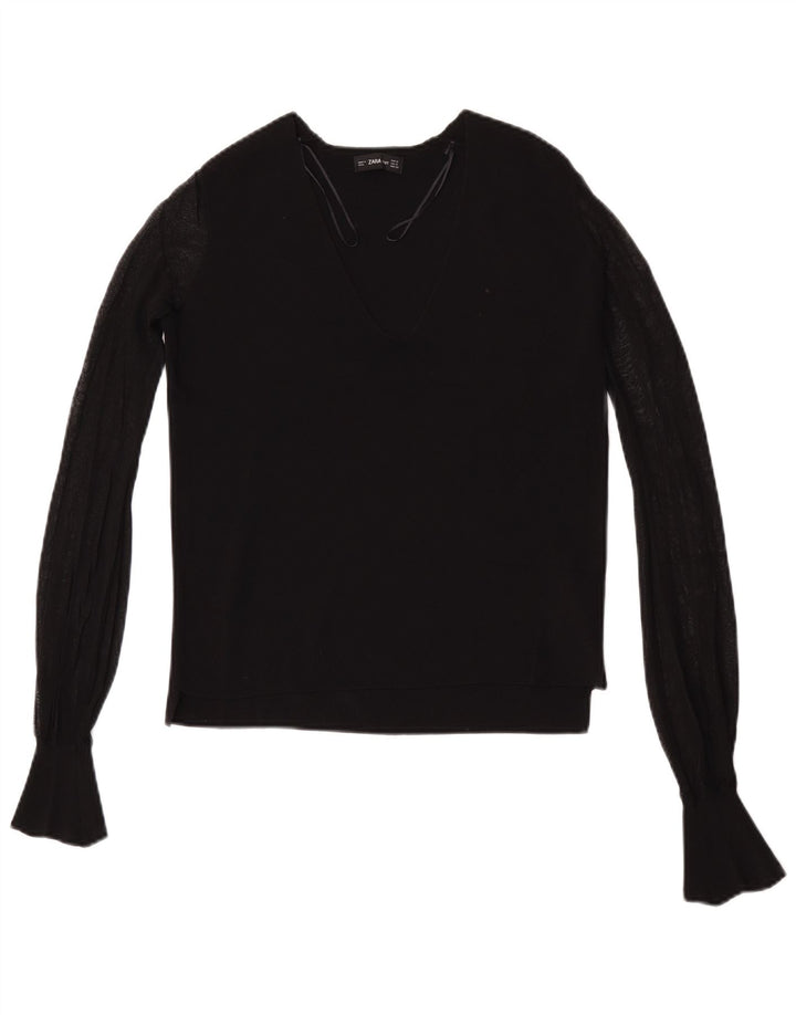 Zara Womens Top Long Sleeve UK 10 Small Black Viscose