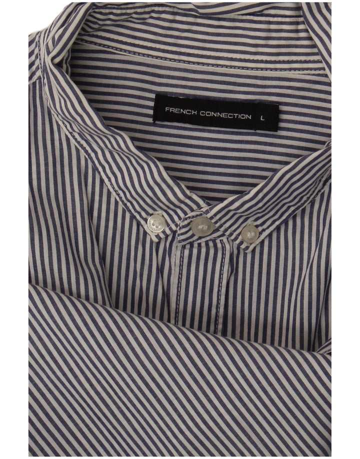 French Connection Mens Shirt Large Navy Blue Pinstripe