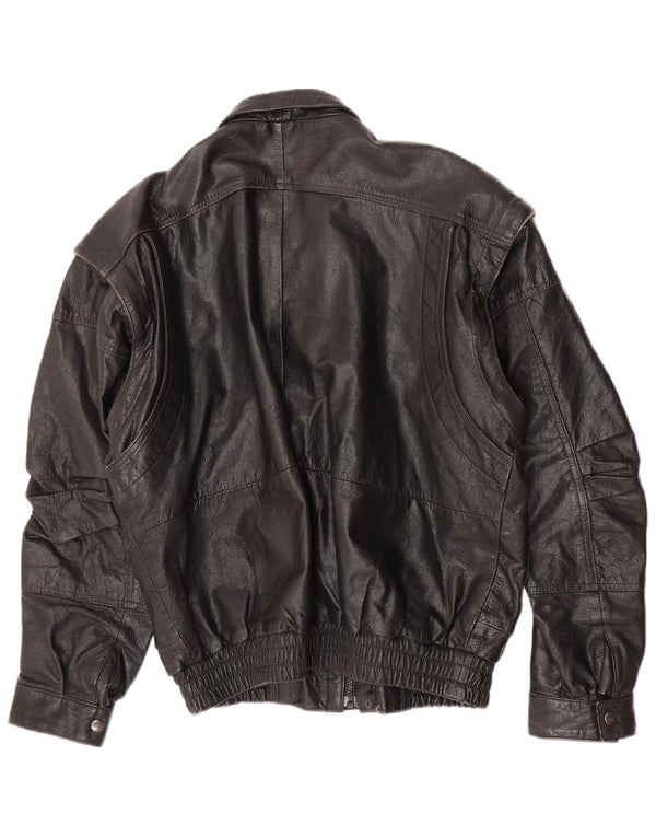 C&A Mens Bomber Leather Jacket UK 40 Large Black Leather