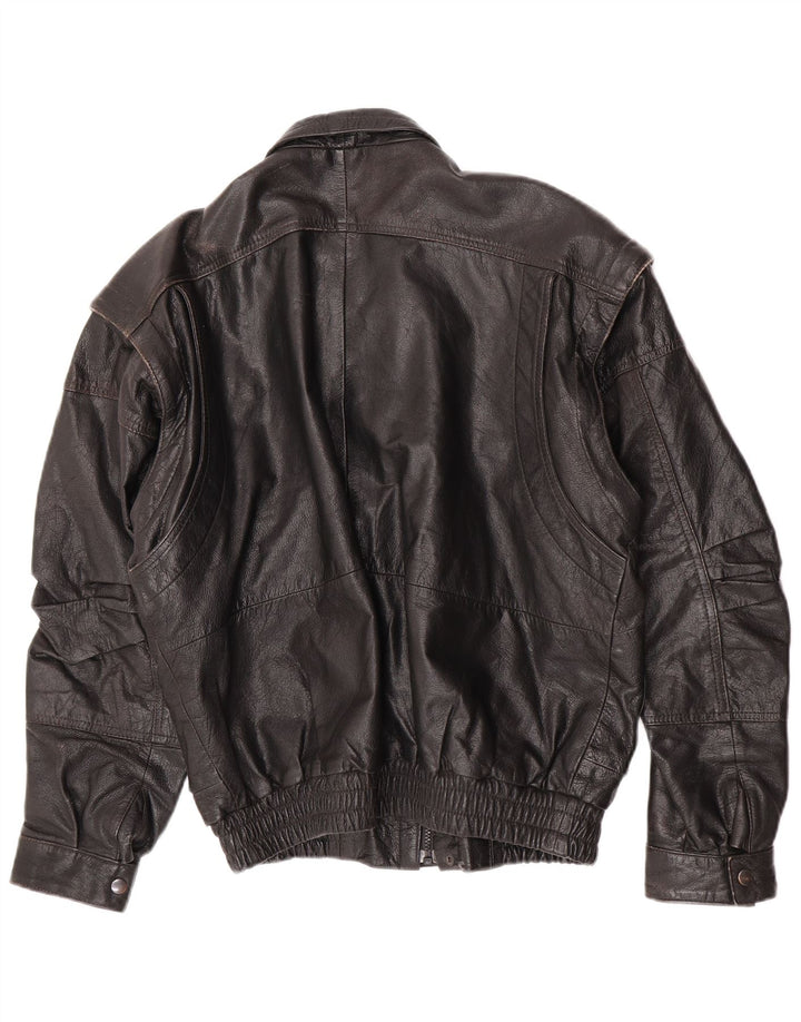 C&A Mens Bomber Leather Jacket UK 40 Large Black Leather