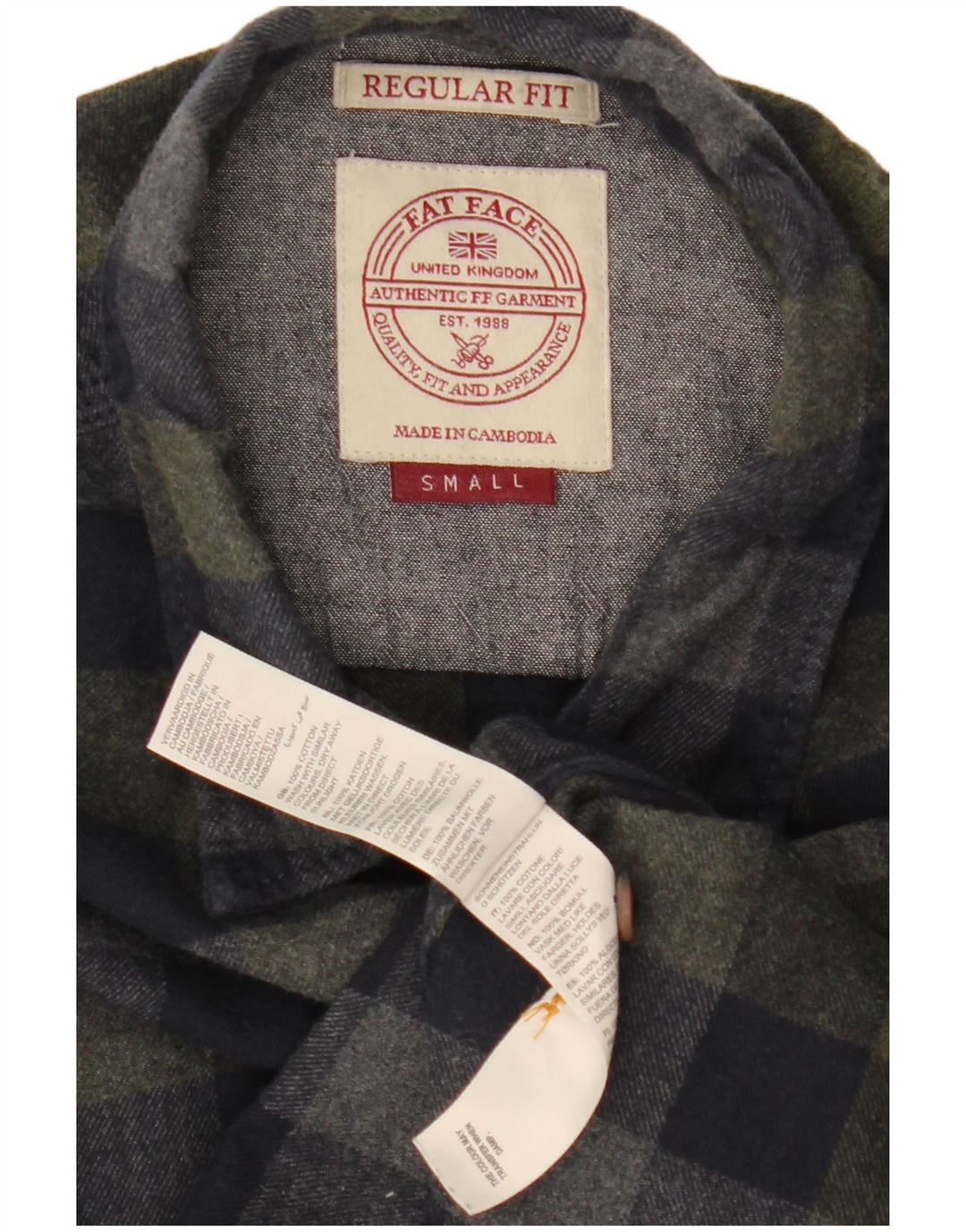 Fat Face Mens Regular Fit Flannel Shirt Small Navy Blue Gingham Cotton