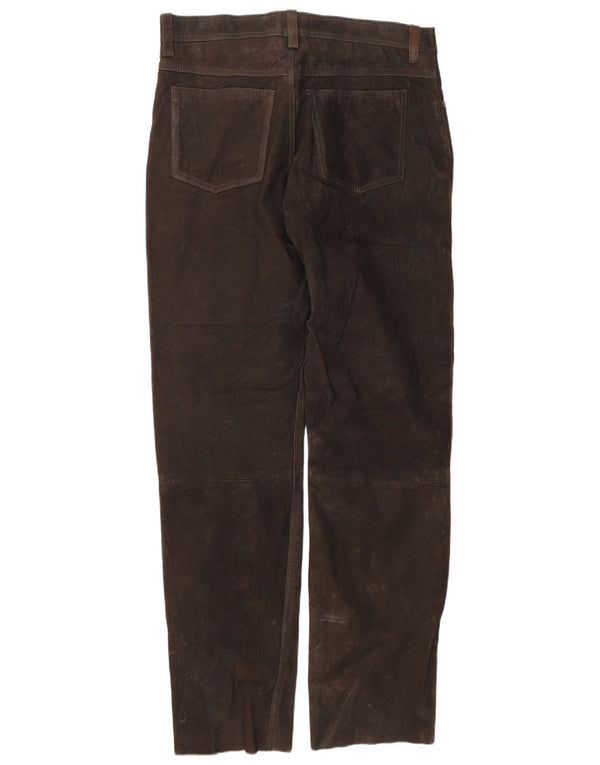 Front Line Mens Straight Suede Trousers IT 52 XL W38 L34 Brown Leather