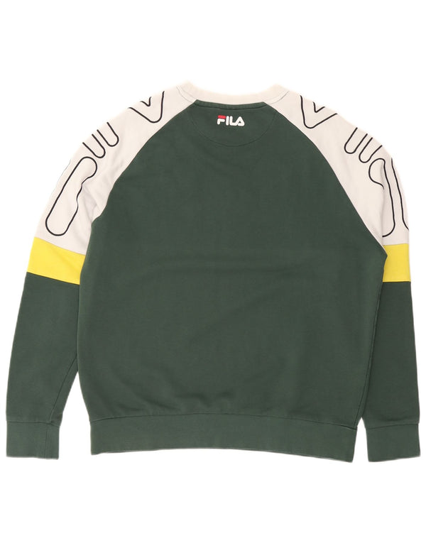 FILA Mens Graphic Sweatshirt Jumper Small Green Colourblock Cotton