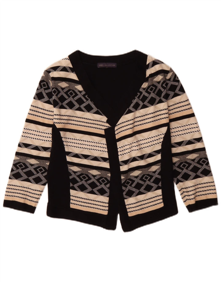 Marks & Spencer Womens 3/4 Sleeve Blazer Jacket UK 10 Small Black Geometric
