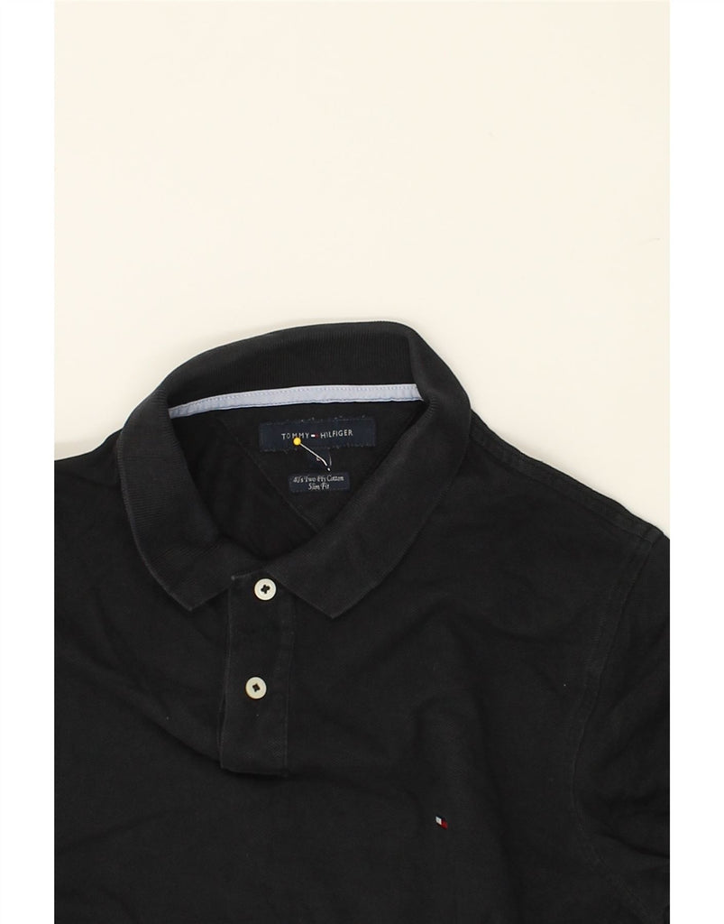 TOMMY HILFIGER Mens Slim Fit Long Sleeve Polo Shirt Large Navy Blue Cotton | Vintage Tommy Hilfiger | Thrift | Second-Hand Tommy Hilfiger | Used Clothing | Messina Hembry 