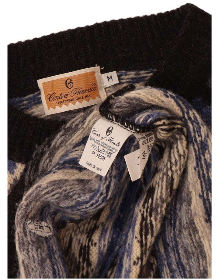 CONTE OF FLORENCE Mens Crew Neck Jumper Sweater Medium Beige Fair Isle