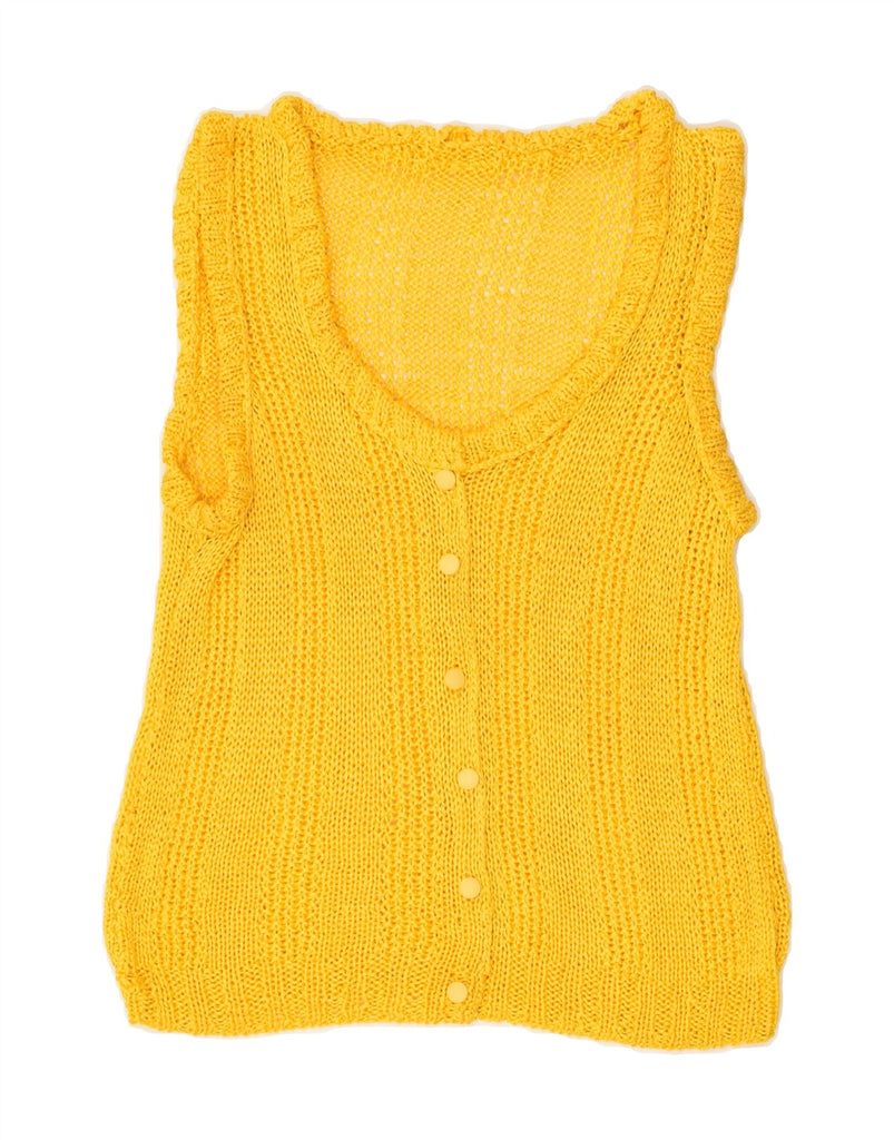 VINTAGE Womens Sleeveless Cardigan Sweater UK 14 Medium Yellow | Vintage Vintage | Thrift | Second-Hand Vintage | Used Clothing | Messina Hembry 