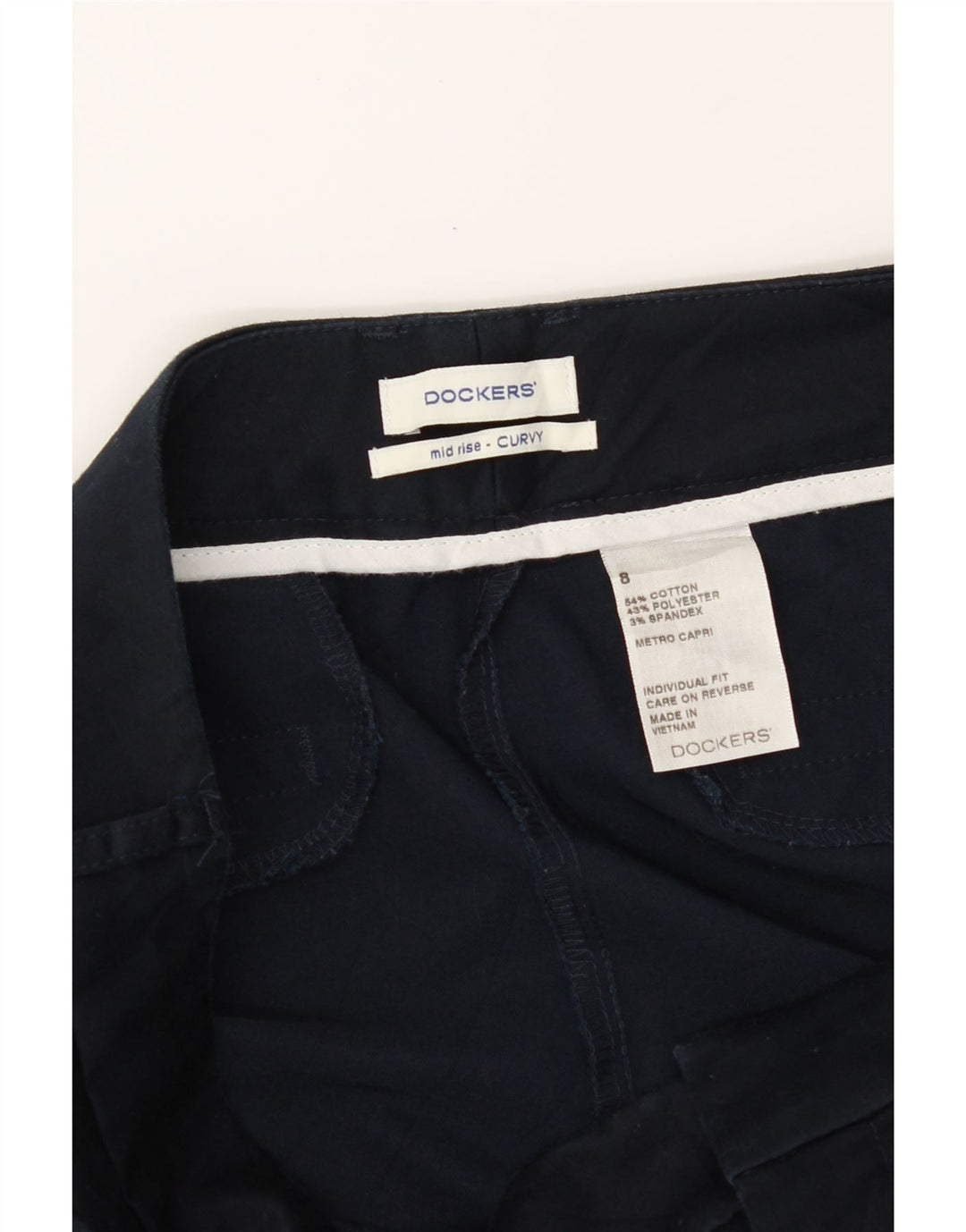 DOCKERS Womens Curvy Mid Rise Capri Trousers US 8 Medium W30 L23 Navy Blue Vintage Dockers and Second-Hand Dockers from Messina Hembry 