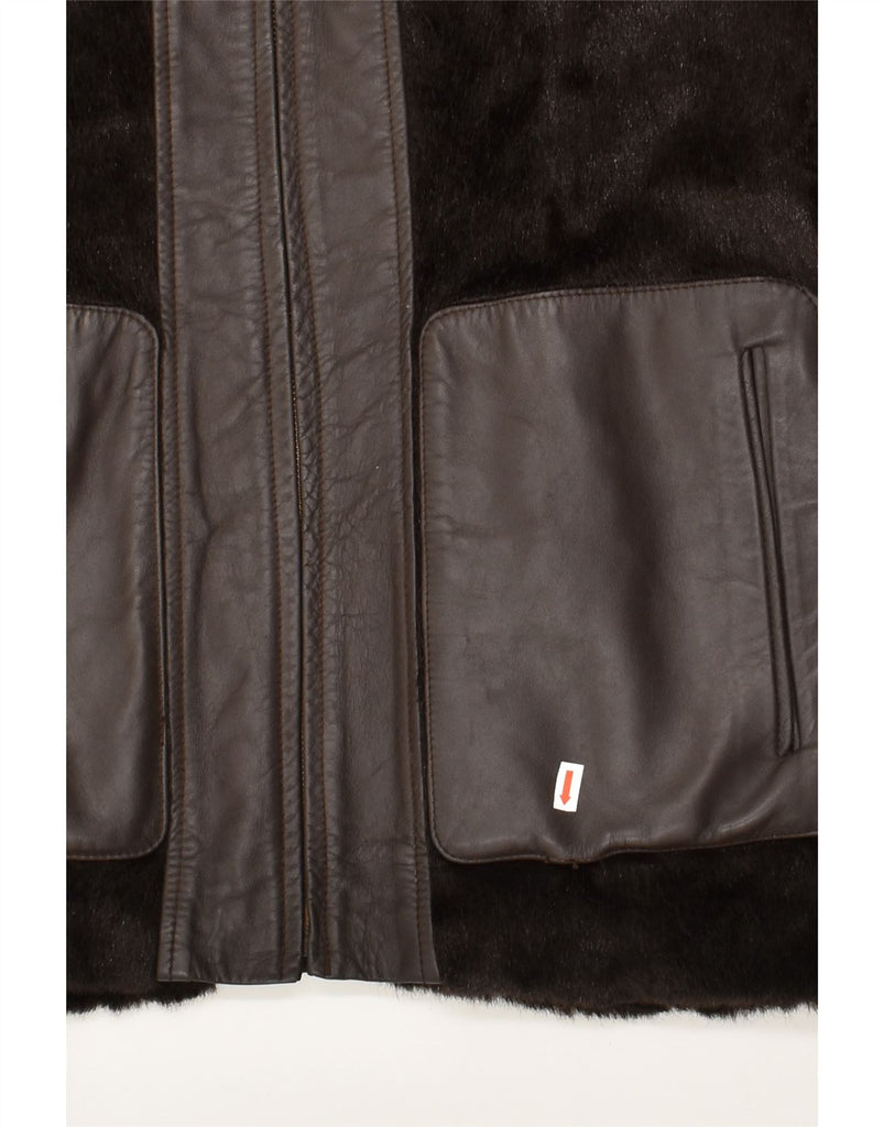 VINTAGE Womens Leather Jacket UK 14 Medium Brown Colourblock | Vintage Vintage | Thrift | Second-Hand Vintage | Used Clothing | Messina Hembry 