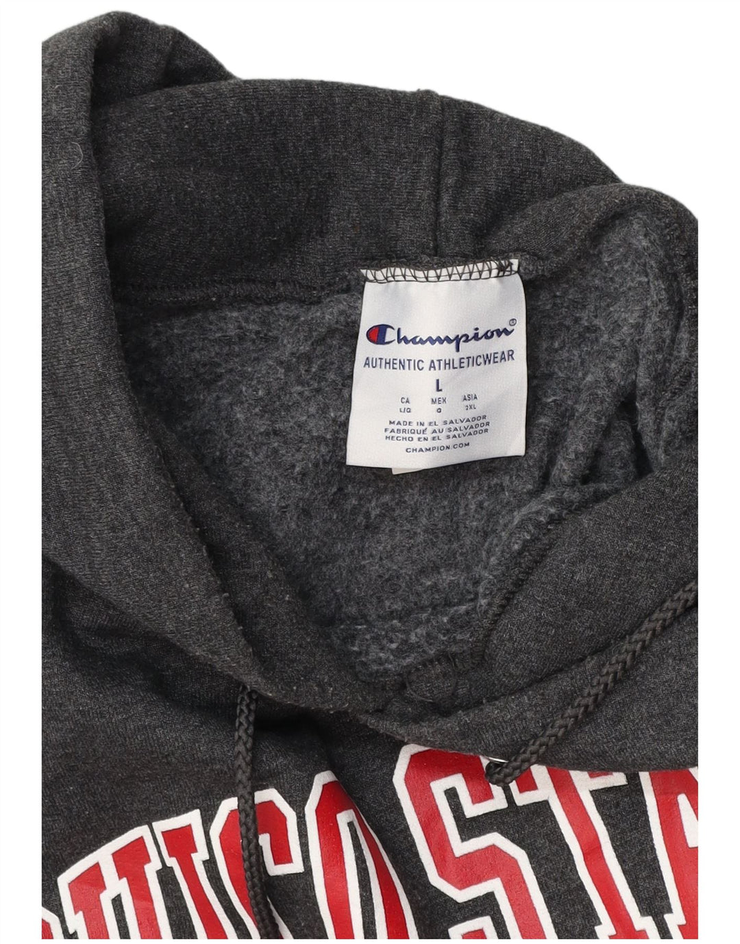 Champion Mens Graphic Hoodie Jumper Large Grey Cotton